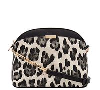 FashionPuzzle Leopard Print Small Dome Crossbody with Chain Strap, Snow Black, One Size