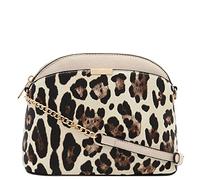 FashionPuzzle Leopard Print Small Dome Crossbody with Chain Strap, Snow Ivory, One Size