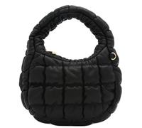 FashionPuzzle Mini Quilted Soft PU Leather Crescent Puffer Crossbody Evening Bag, Small Black, S