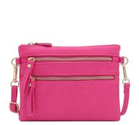 FashionPuzzle Multi Zipper Pocket Small Wristlet Crossbody Bag, Fuchsia, One Size