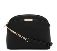 FashionPuzzle Saffiano Small Dome Crossbody bag with Chain Strap, Black, One Size