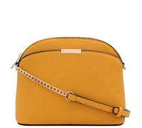 FashionPuzzle Saffiano Small Dome Crossbody bag with Chain Strap, Mustard, One Size