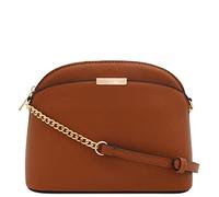 FashionPuzzle Saffiano Small Dome Crossbody bag with Chain Strap, Tan, One Size