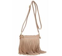 FashionPuzzle Small Fringe Crossbody Bag with Wrist Strap, Nude, One Size