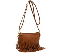 FashionPuzzle Small Fringe Crossbody Bag with Wrist Strap, Tan, One Size