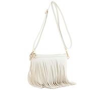 FashionPuzzle Small Fringe Crossbody Bag with Wrist Strap, White, One Size