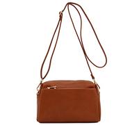 FashionPuzzle Triple Zip Small Crossbody Bag, Saddle Brown, One Size