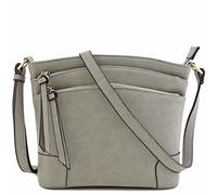 FashionPuzzle Triple Zipper Pocket Medium Crossbody Bag, Grey, One Size