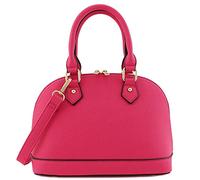 FashionPuzzle Zip-Around Saffiano Classic Dome Satchel, Fuchsia, One Size