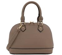 FashionPuzzle Zip-Around Saffiano Classic Dome Satchel, Taupe, One Size