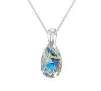 FASHIONS FOREVER® 925 Sterling Silver Joy Of Drop Pear Crystal (Aurore-Boreale) Necklace-Pendant, made with Premium Crystals, Handmade in UK (Curb Chain (1.35mm, 1.7 grams))