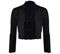 Fashion's island Ladies Crochet Knitted Open Front Bolero Shrug Womens Long Sleeve Crop Cardigan Black