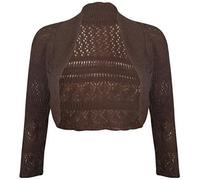 Fashion's island Ladies Crochet Knitted Open Front Bolero Shrug Womens Long Sleeve Crop Cardigan Brown