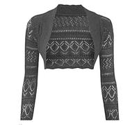 Fashion's island Ladies Crochet Knitted Open Front Bolero Shrug Womens Long Sleeve Crop Cardigan Charcoal