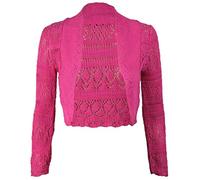 Fashion's island Ladies Crochet Knitted Open Front Bolero Shrug Womens Long Sleeve Crop Cardigan Fuchsia