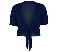 Fashion's island Ladies Women Tie Up Front Short Sleeve Plain Bolero Cropped Shrug Cardigan Top Navy