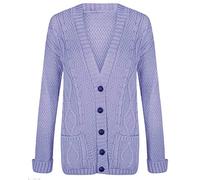 Fashion's island Womens Open Front Cable Knitted Grandad Button Cardigan Long Sleeve Winter Top Lilac M/L UK 12-14