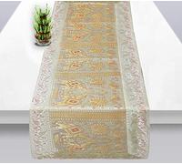 FashionShopmart Indian Table Runner Rectangle Hand Art Elephant Good Luck Silk Table Runner 60 x 18 Inch Golden Color Table Cloth
