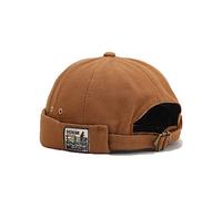 FASHIXD Men's Docker Cap Hats Beanie Sailor Cap Worker Hat Rolled Cuff Retro Brimless Hat with Adjustable, Khaki, One Size