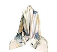FashLuxe 100% Silk Art Print Scarf for Women - Luxury Soft Touch Lightweight All-Season Wrap Shawl - Size 180cm x 90cm - Elegant Gift for Birthday, Christmas, Mother’s Day (Botanical Lotus Flower)