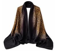 FashLuxe 100% Silk Art Print Scarf for Women - Luxury Soft Touch Lightweight All-Season Wrap Shawl - Size 180cm x 90cm - Elegant Gift for Birthday, Christmas, Mother’s Day (Black Leopard Print)