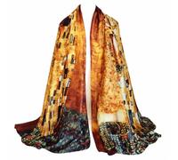 FashLuxe 100% Silk Art Print Scarf for Women - Luxury Soft Touch Lightweight All-Season Wrap Shawl - Size 180cm x 90cm - Elegant Gift for Birthday, Christmas, Mother’s Day (Klimt The Kiss)