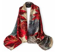 FashLuxe 100% Silk Art Print Scarf for Women - Luxury Soft Touch Lightweight All-Season Wrap Shawl - Size 180cm x 90cm - Elegant Gift for Birthday, Christmas, Mother’s Day (Red Lotus Flowers)