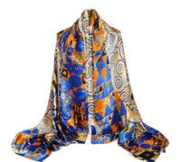 FashLuxe 100% Silk Art Print Scarf for Women - Luxury Soft Touch Lightweight All-Season Wrap Shawl - Size 180cm x 90cm - Elegant Gift for Birthday, Christmas, Mother’s Day (Tree Of Life (Blue))
