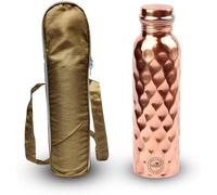 Fashnkart 25.36Oz Diamond Copper Water Bottle For Drinking Ayurvedic Health Benefits Copper Vessel Flask Leak Proof Lid With Bag