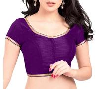 Fashnkart Bollywood Saree Blouse for Women Indian Wedding Party Sari Blouse Dupion Silk Front Open Purple