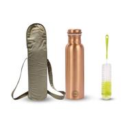 Fashnkart Copper Water Bottle Plain Regular Pure Copper Bottle Yoga Water Bottle Ayurveda Health Benefits Leak Proof 1000 ML With Bag & Brush