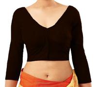 Fashnkart Cotton Saree Front Open Blouses for Women Readymade Choli Solid Full Sleeve Plain Fashion Ethenic Sari Blouse Brown