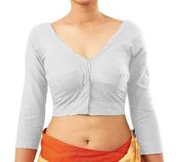 Fashnkart Cotton Saree Front Open Blouses for Women Readymade Choli Solid Full Sleeve Plain Fashion Ethenic Sari Blouse White