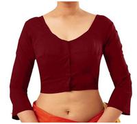 Fashnkart Cotton Saree Front Open Blouses for Women Readymade Choli Solid Full Sleeve Plain Fashion Ethenic Sari Blouse Maroon