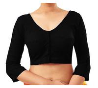 Fashnkart Cotton Saree Front Open Blouses for Women Readymade Choli Solid Full Sleeve Plain Fashion Ethenic Sari Blouse Black