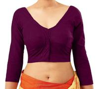 Fashnkart Cotton Saree Front Open Blouses for Women Readymade Choli Solid Full Sleeve Plain Fashion Ethenic Sari Blouse Purple