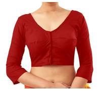 Fashnkart Cotton Saree Front Open Blouses for Women Readymade Choli Solid Full Sleeve Plain Fashion Ethenic Sari Blouse Red