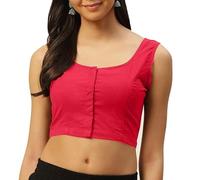 Fashnkart Cotton Saree Front Open Blouses For Women Readymade Choli Solid Sleeveless Plain Fashion Ethenic Sari Blouse Magenta