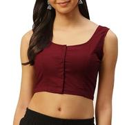 Fashnkart Cotton Saree Front Open Blouses For Women Readymade Choli Solid Sleeveless Plain Fashion Ethenic Sari Blouse Maroon
