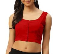 Fashnkart Cotton Saree Front Open Blouses For Women Readymade Choli Solid Sleeveless Plain Fashion Ethenic Sari Blouse Red