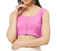 Fashnkart Cotton Saree Front Open Blouses For Women Readymade Choli Solid Sleeveless Plain Fashion Ethenic Sari Blouse Pink