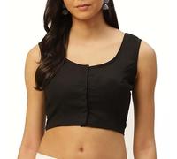 Fashnkart Cotton Saree Front Open Blouses For Women Readymade Choli Solid Sleeveless Plain Fashion Ethenic Sari Blouse Black