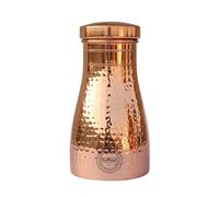 Fashnkart Hammered Plain Copper Bedroom Water Bottle With Inbuilt Glass Traveller's 100% Pure Copper Water Bottle Ayurveda Health Benefits Copper Stylish Bottle 1000 ml