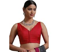 Fashnkart Indian Bollywood Cotton Saree Blouses for Women Readymade Plain Choli Solid Top Sleeveless Red