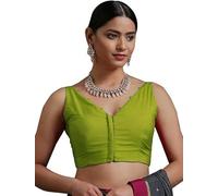 Fashnkart Indian Bollywood Cotton Saree Blouses for Women Readymade Plain Choli Solid Top Sleeveless Green