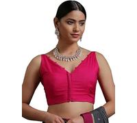 Fashnkart Indian Bollywood Cotton Saree Blouses for Women Readymade Plain Choli Solid Top Sleeveless Magenta