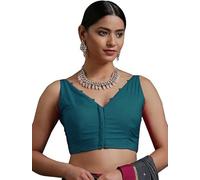 Fashnkart Indian Bollywood Cotton Saree Blouses for Women Readymade Plain Choli Solid Top Sleeveless Teal