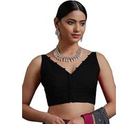 Fashnkart Indian Bollywood Cotton Saree Blouses for Women Readymade Plain Choli Solid Top Sleeveless Black
