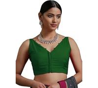 Fashnkart Indian Bollywood Cotton Saree Blouses for Women Readymade Plain Choli Solid Top Sleeveless Dark Green
