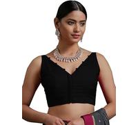 Fashnkart Indian Bollywood Cotton Saree Blouses for Women Readymade Plain Choli Solid Top Sleeveless Black